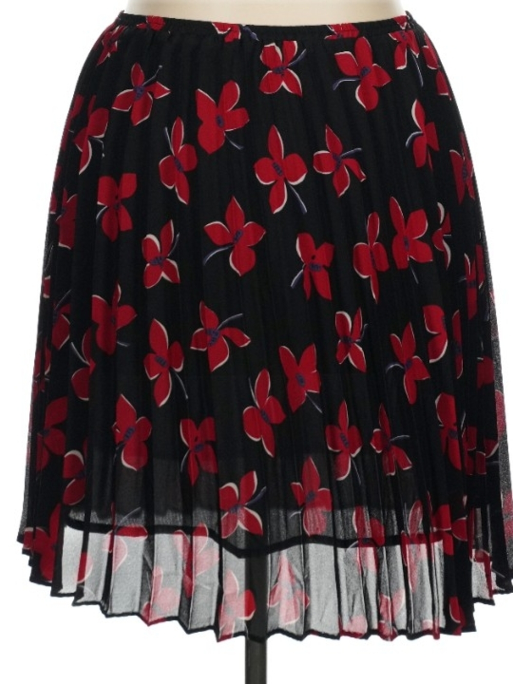 Hillard & Hanson Black Pleated Skater Skirt with Red Floral Print